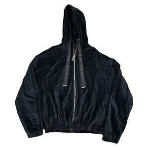 Khrisjoy Black Velour Full Zip Cut & Sew Asymmetric Oversized Hoodie Womens 00